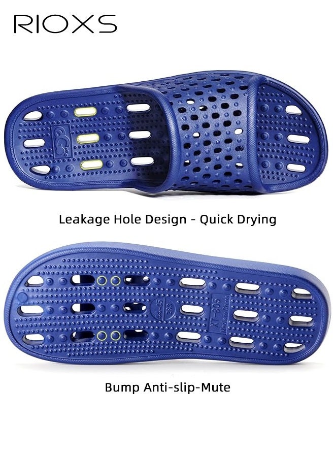 RIOXS Slippers For Men Women, Quick Drying Shower Slippers With Drainage Holes, Soft Comfortable Slippers, Unisex Flat Sliders, Non-Slip Bath Slippers, Bathroom Slippers For Indoor Outdoor Poolside Use, Lightweight Dorm Home Slide Sandals, Dark Blue - Image 4